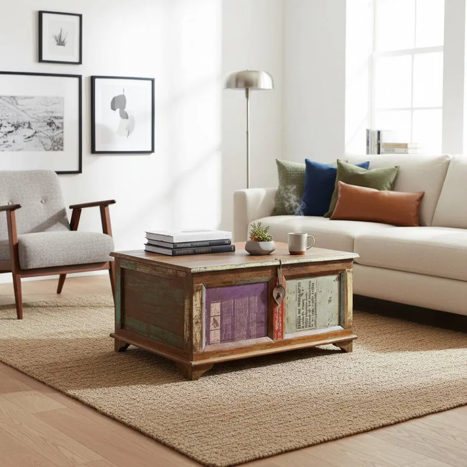 Online Wohnen 90x60 Wohnzimmer Truhentisch im Shabby Style - Slinida