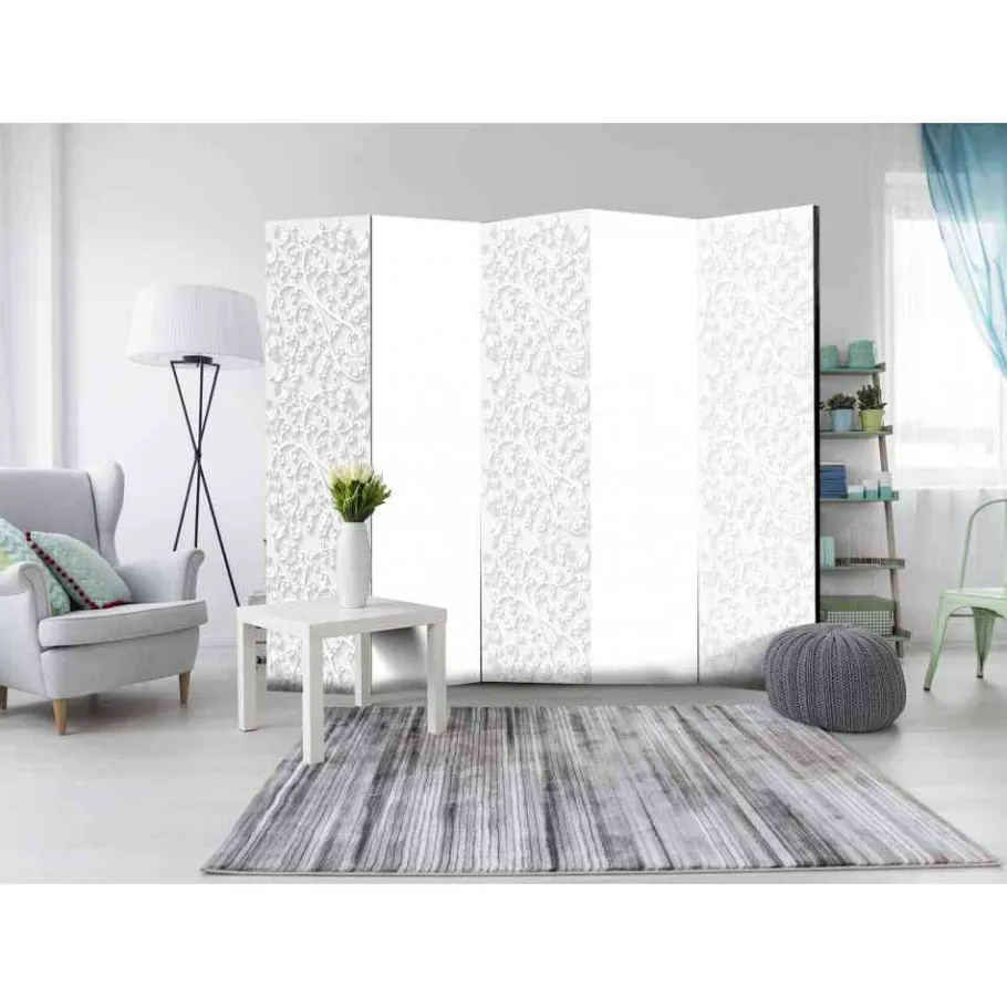 Discount Wohnen 225x172cm Deko-Paravent in Weiß Hellgrau - Mivaldana