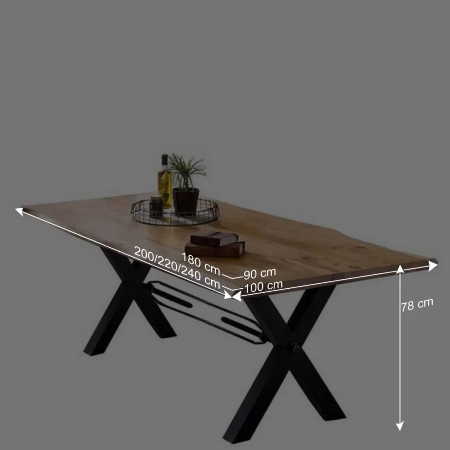 New Wohnen X-Fuß Designtisch mit Holz Platte mit Naturkante - Liyadiro
