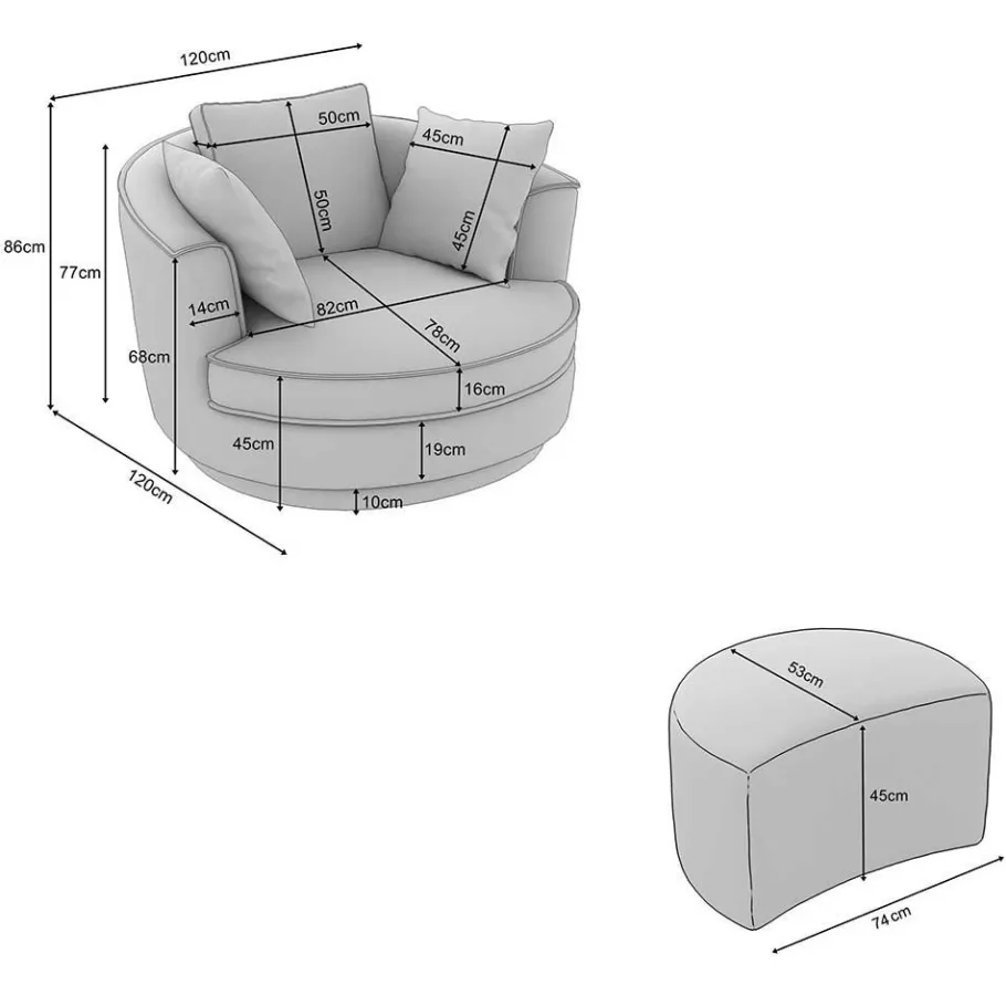 Clearance Wohnen XL Drehsessel mit Hocker Set - Iliana (zweiteilig)