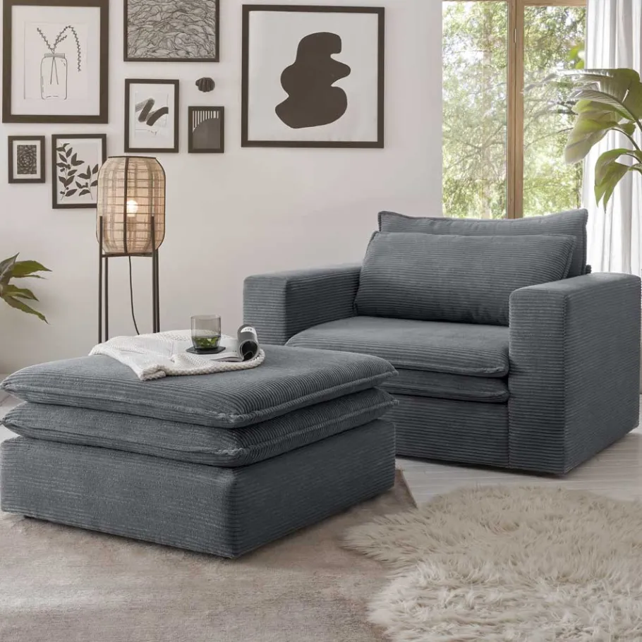 Sale Wohnen XL Sessel mit Hocker in Anthrazit - Ruffos (zweiteilig)