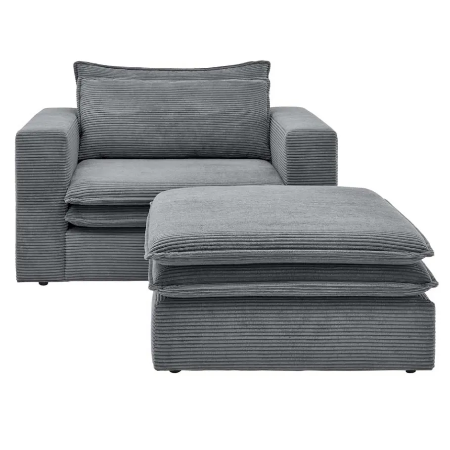 Sale Wohnen XL Sessel mit Hocker in Anthrazit - Ruffos (zweiteilig)