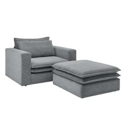 Sale Wohnen XL Sessel mit Hocker in Anthrazit - Ruffos (zweiteilig)
