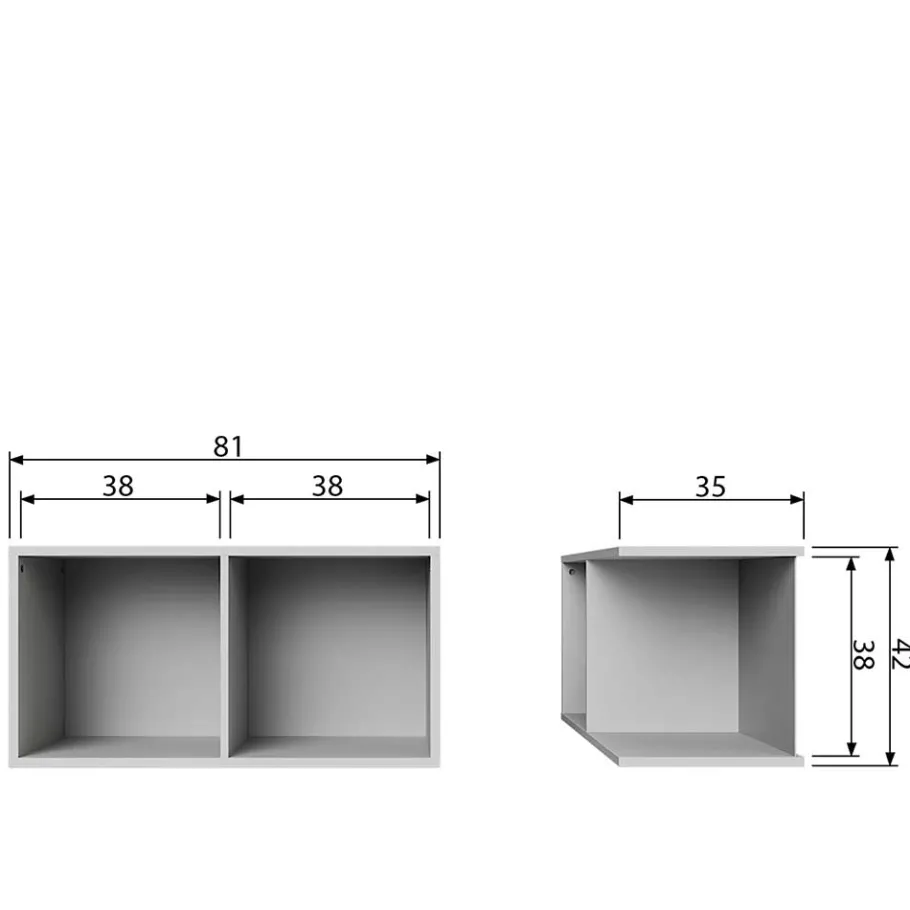 Hot Wohnen 81x41x35 2 Fächer Regal in Grau lackiert - Lanik