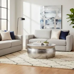 Online Wohnen 75x31x75 Alu Couchtisch in Silber - Cremo