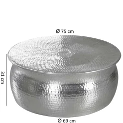 Online Wohnen 75x31x75 Alu Couchtisch in Silber - Cremo