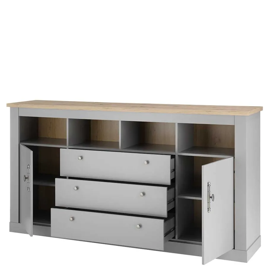 Online Wohnen 198x104x44 Anrichte in Lichtgrau & Eiche Optik - Buleta