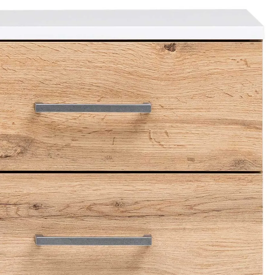 Discount Wohnen 67x115x35 Bad Highboard in Eiche NB & Weiß - Voinla
