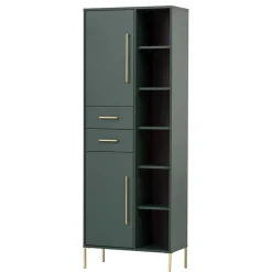 New Wohnen 67x184x33 Bad Hochschrank in Dunkelgrün & Gold - Aqua