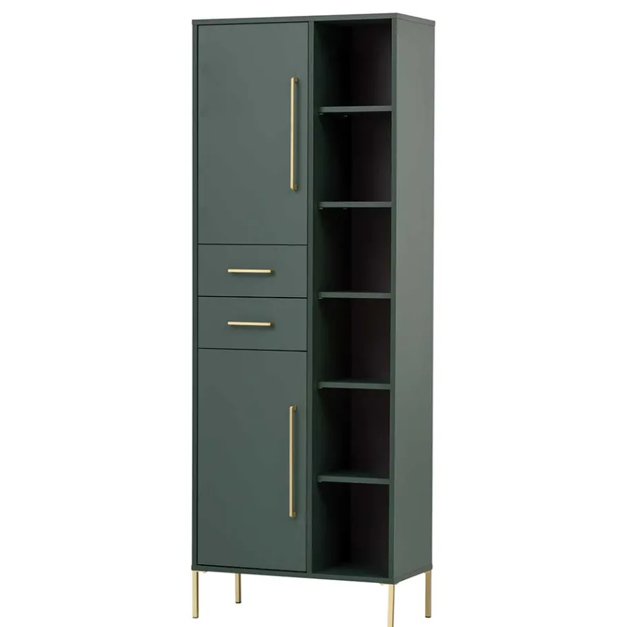 New Wohnen 67x184x33 Bad Hochschrank in Dunkelgrün & Gold - Aqua