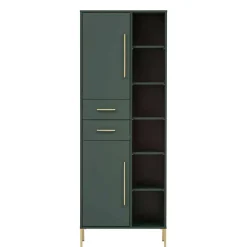 New Wohnen 67x184x33 Bad Hochschrank in Dunkelgrün & Gold - Aqua