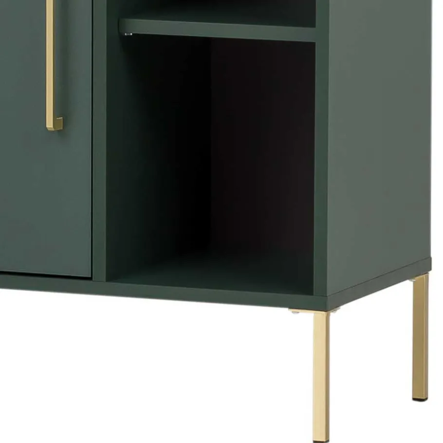 New Wohnen 67x184x33 Bad Hochschrank in Dunkelgrün & Gold - Aqua