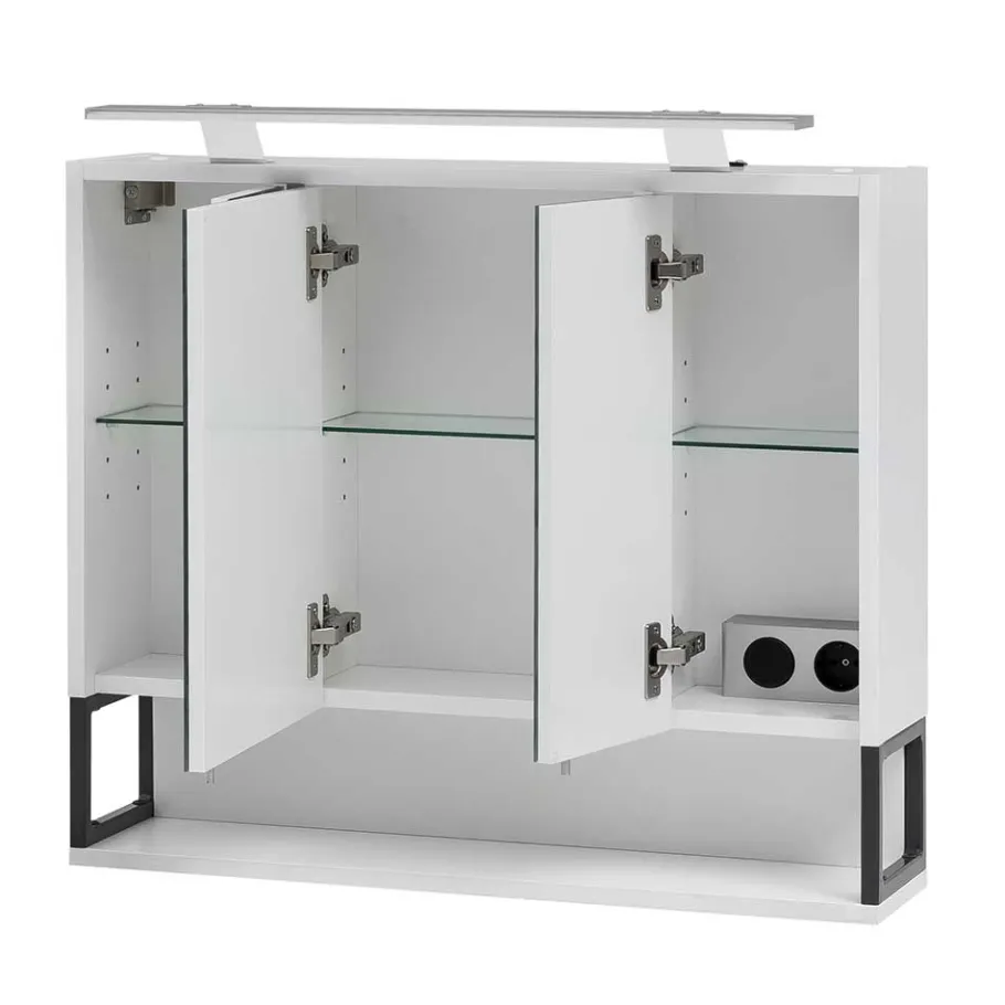 Outlet Wohnen 70x68x16 Bad Spiegelschrank aus Stahl in Weiß - Ismilav
