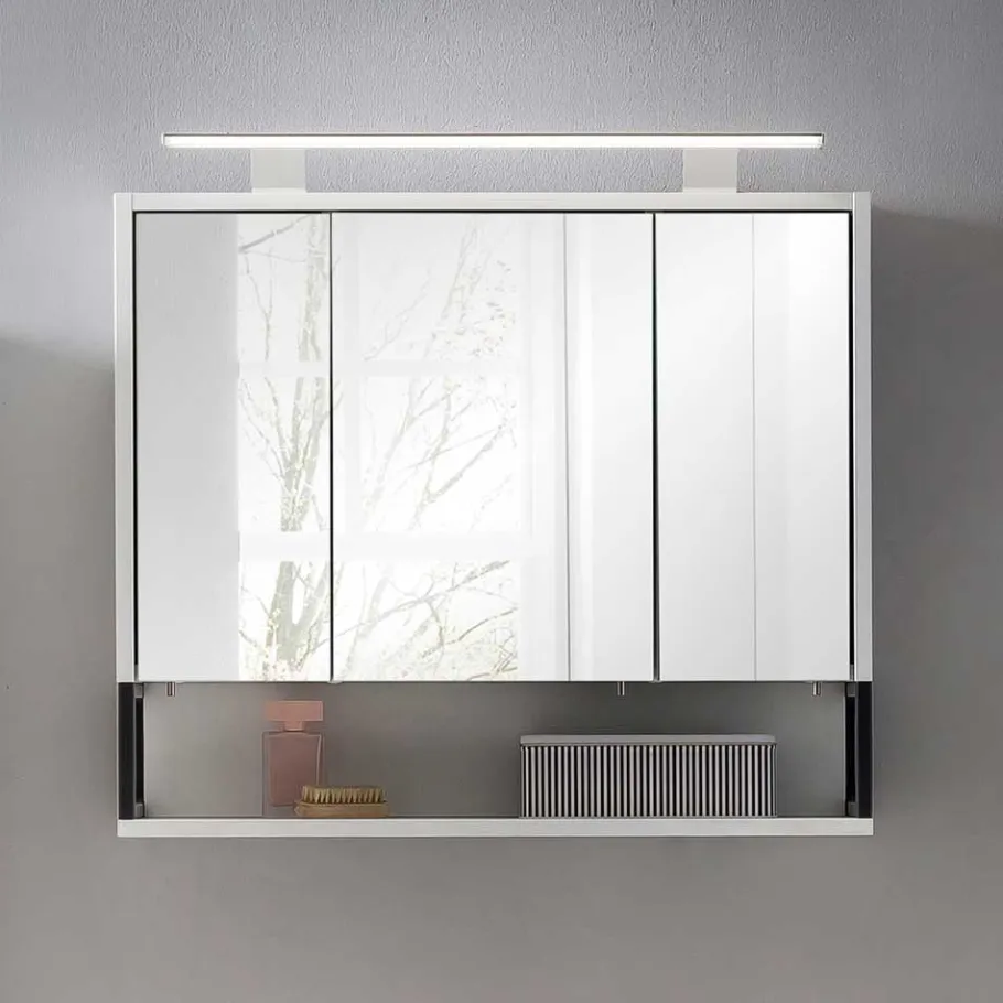 Outlet Wohnen 70x68x16 Bad Spiegelschrank aus Stahl in Weiß - Ismilav
