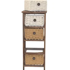 New Wohnen 30x73x25 Braunes Holzregal mit vier Körben - Zeus