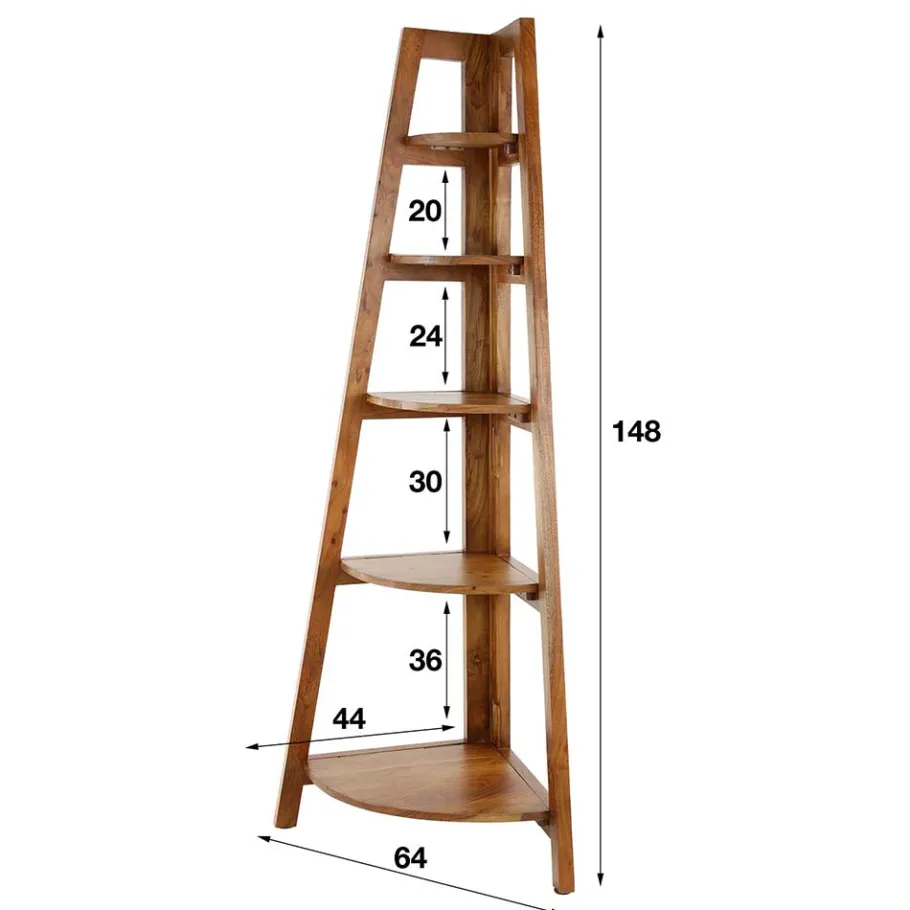 Outlet Wohnen 64x148x44 cm Eckregal aus Akazie Massivholz - Skylive