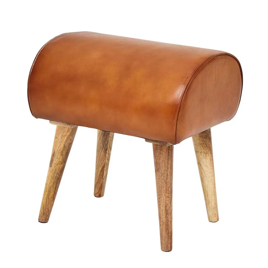 Wohnen 45x53x40 cm Leder Hocker mit Holzbeinen - Brian