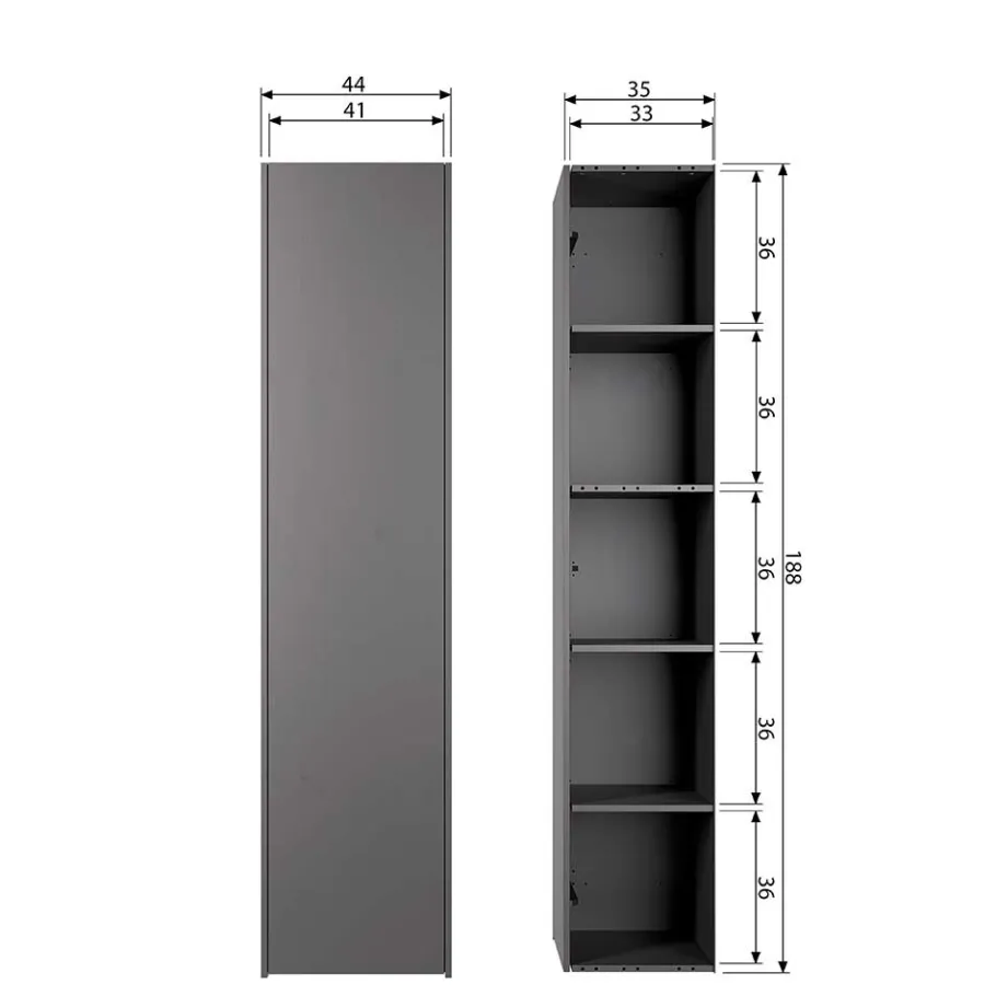 Outlet Wohnen 44x188x35 cm 1-türiger Schrank in Schwarz lackiert - Riley