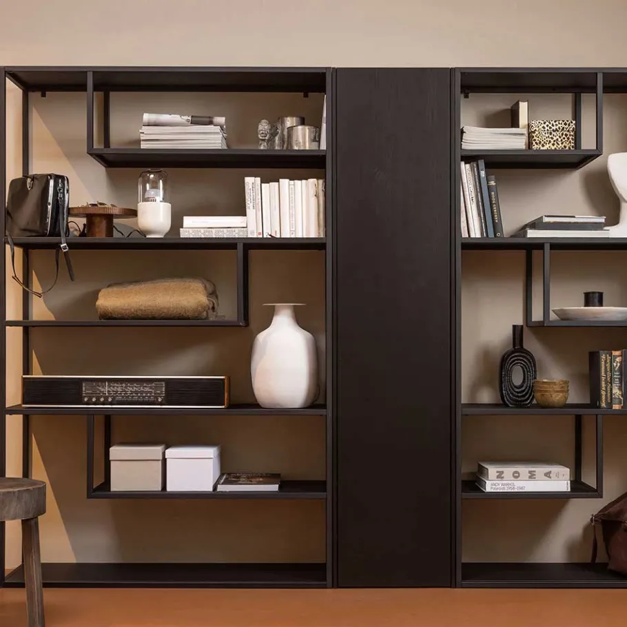 Outlet Wohnen 44x188x35 cm 1-türiger Schrank in Schwarz lackiert - Riley