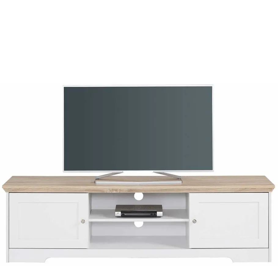 Hot Wohnen 160x45x40 cm TV Schrank in Weiß & Eichefarben - Akedra