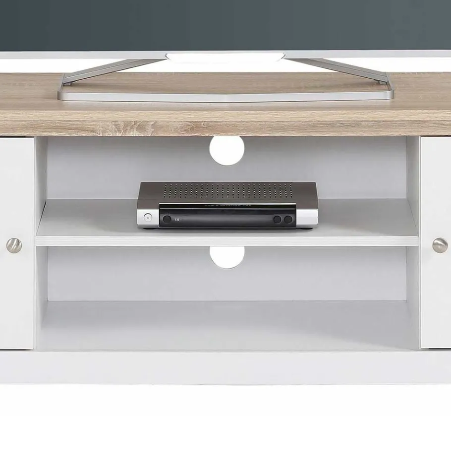 Hot Wohnen 160x45x40 cm TV Schrank in Weiß & Eichefarben - Akedra