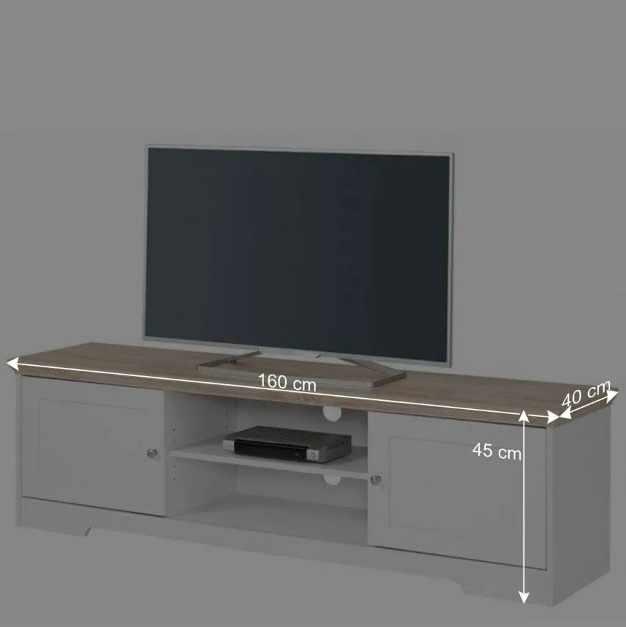 Hot Wohnen 160x45x40 cm TV Schrank in Weiß & Eichefarben - Akedra