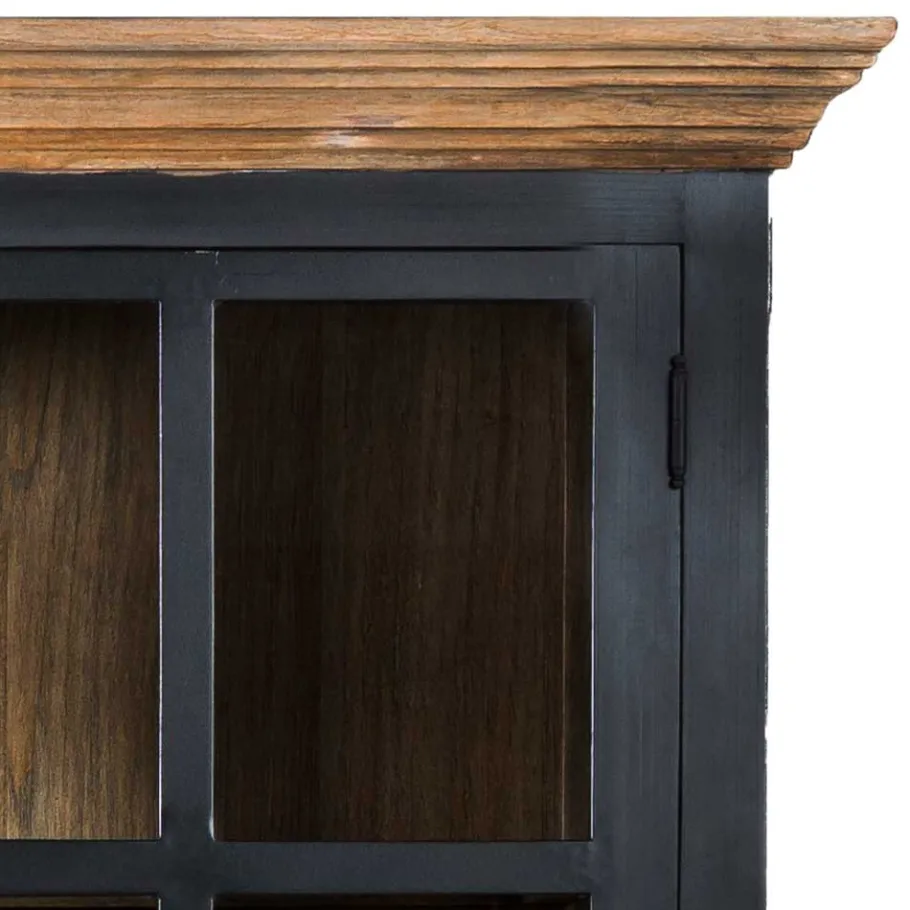 Clearance Wohnen 130x230x47 cm Vintage Vitrine Schrank in Schwarz - Niovan