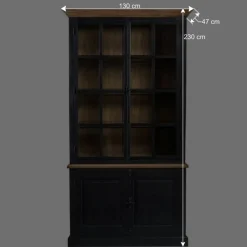 Clearance Wohnen 130x230x47 cm Vintage Vitrine Schrank in Schwarz - Niovan