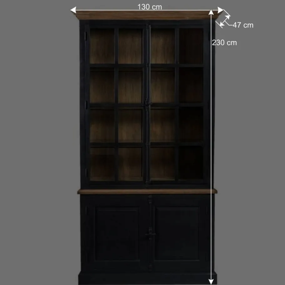 Clearance Wohnen 130x230x47 cm Vintage Vitrine Schrank in Schwarz - Niovan