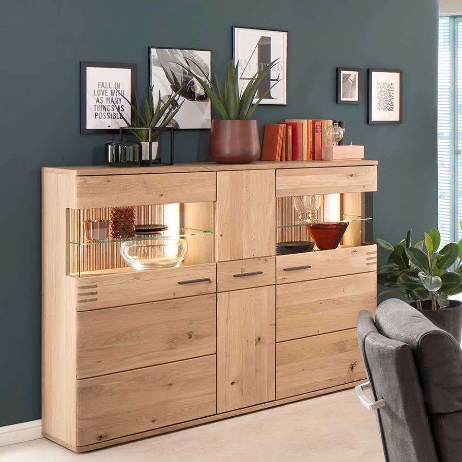 Sale Wohnen 150x121x37 cm Wohnzimmer Schrank in Eiche Bianco - Crupean