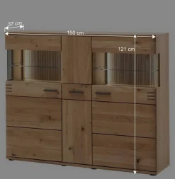 Sale Wohnen 150x121x37 cm Wohnzimmer Schrank in Eiche Bianco - Crupean