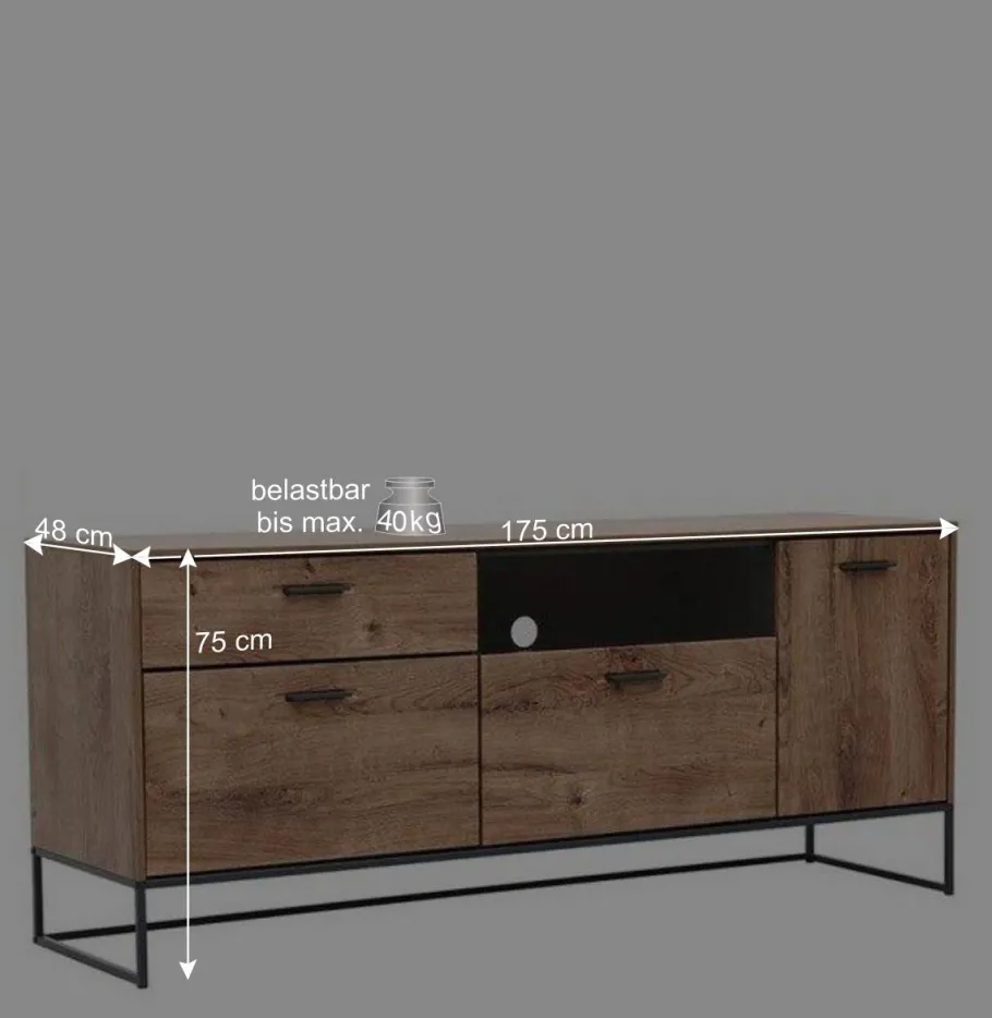Online Wohnen 175x75x48 cm Wohnzimmer Sideboard in Holzoptik - Xindus
