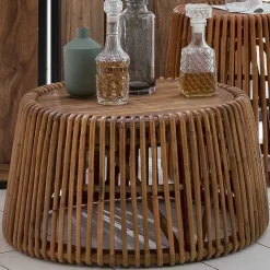 Best Wohnen 69x38x69 Design Couchtisch aus Recyclingholz & Rattan - Valtte