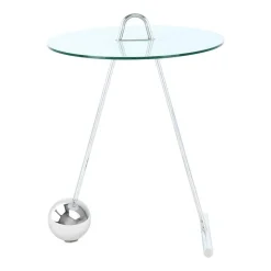 Outlet Wohnen 46x60x46 Design Glastisch in Weiß & Silber - Twinta