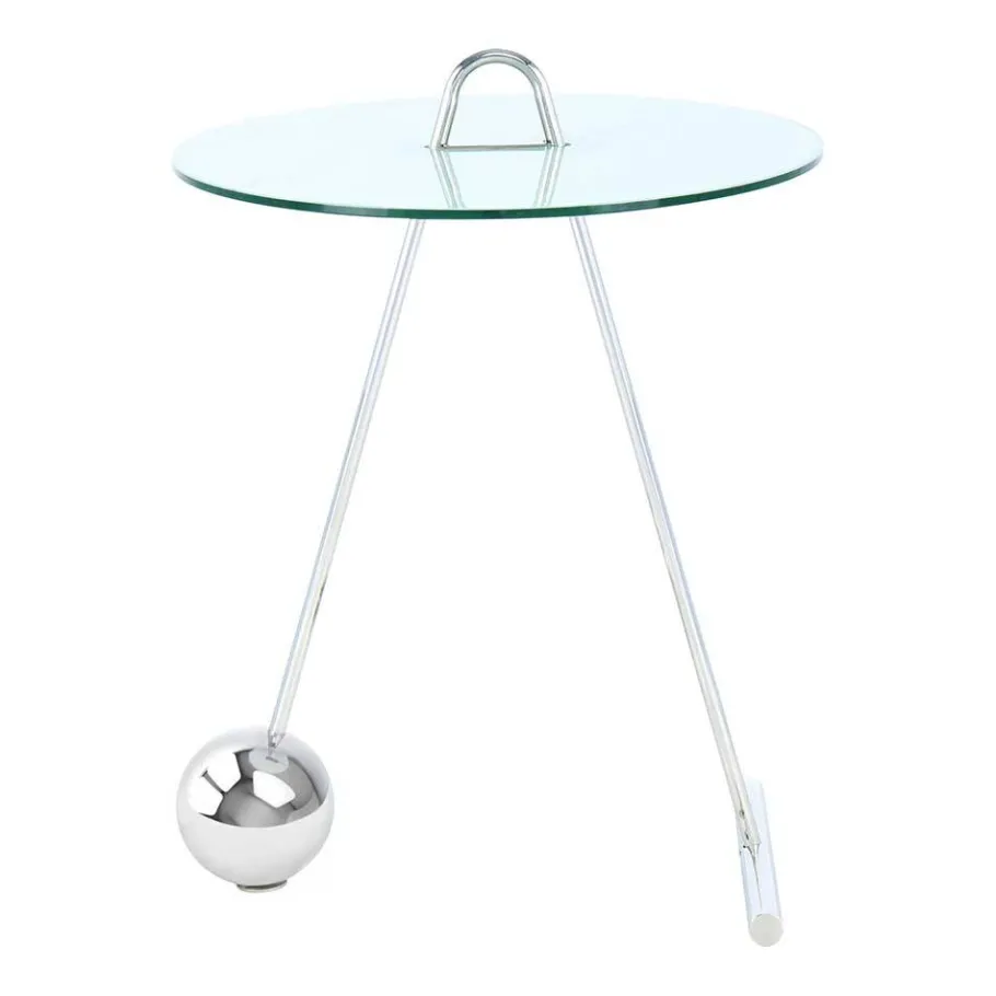 Outlet Wohnen 46x60x46 Design Glastisch in Weiß & Silber - Twinta