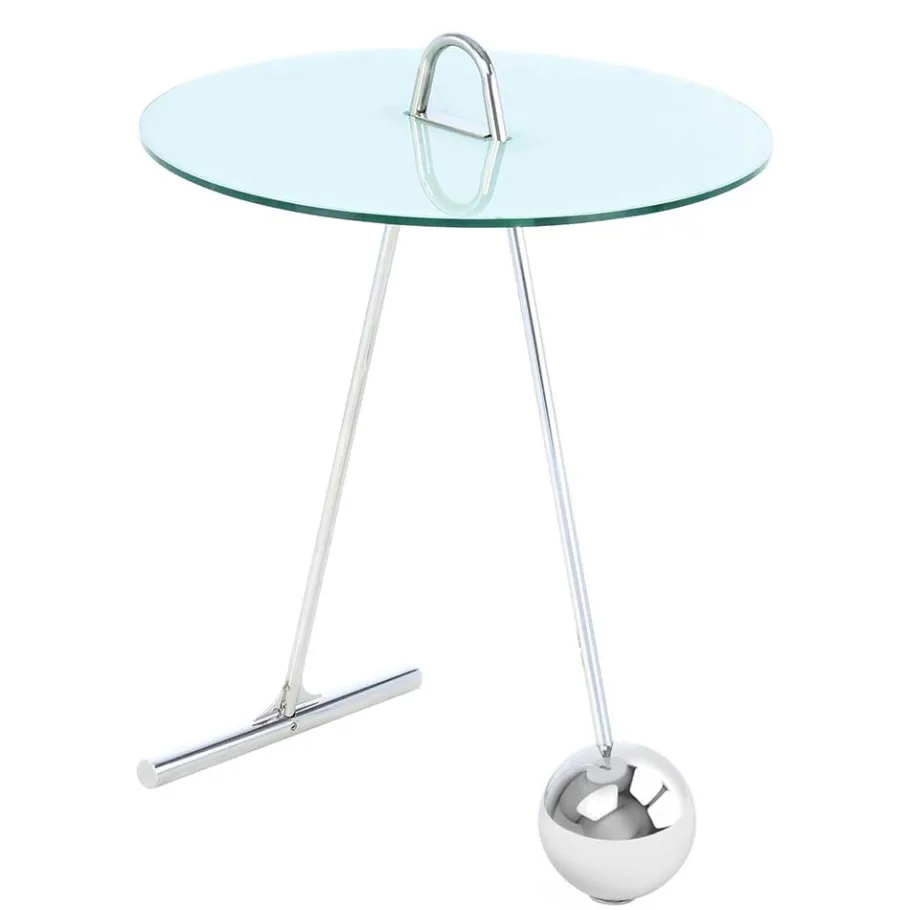 Outlet Wohnen 46x60x46 Design Glastisch in Weiß & Silber - Twinta
