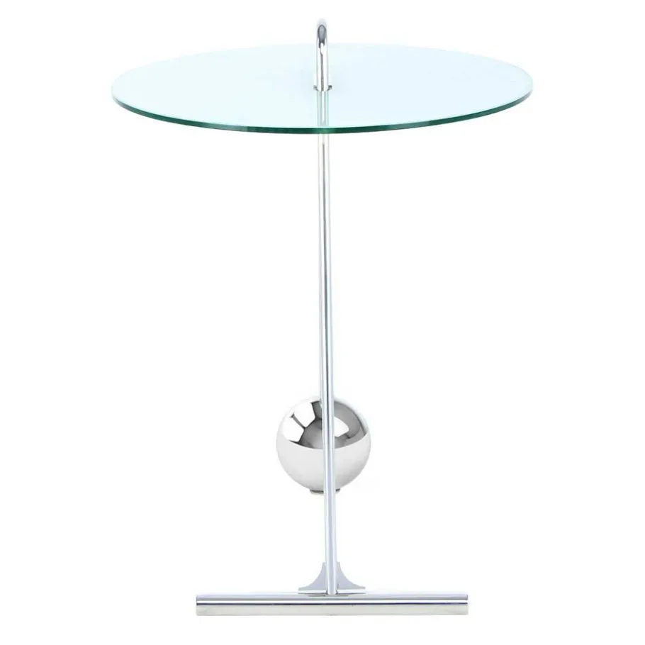 Outlet Wohnen 46x60x46 Design Glastisch in Weiß & Silber - Twinta