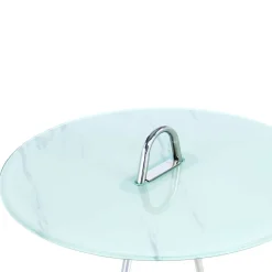 Outlet Wohnen 46x60x46 Design Glastisch in Weiß & Silber - Twinta
