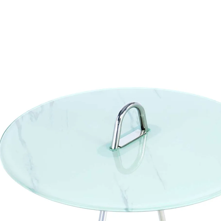 Outlet Wohnen 46x60x46 Design Glastisch in Weiß & Silber - Twinta