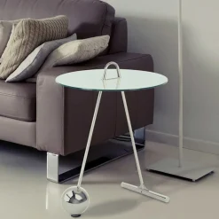 Outlet Wohnen 46x60x46 Design Glastisch in Weiß & Silber - Twinta