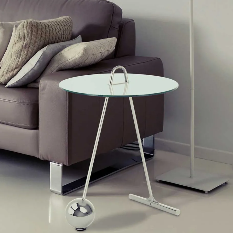 Outlet Wohnen 46x60x46 Design Glastisch in Weiß & Silber - Twinta