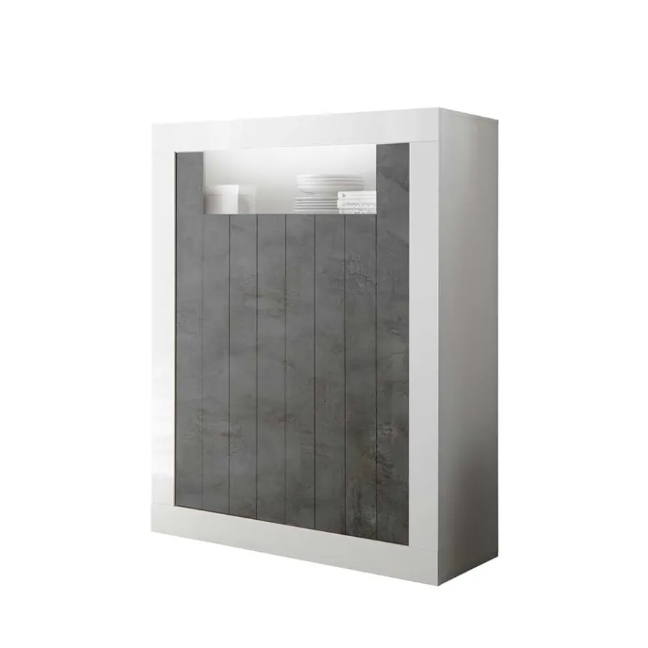 Online Wohnen 110x144x43 Design Highboard in Weiß Glanz - Voskala