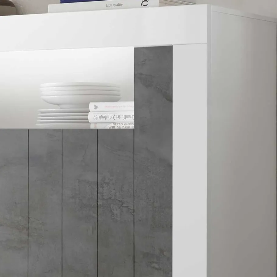 Online Wohnen 110x144x43 Design Highboard in Weiß Glanz - Voskala