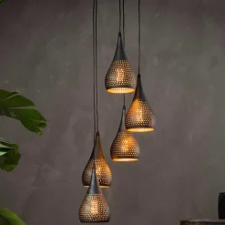 Clearance Wohnen 35x150x35 5-flammige Hängeleuchte aus Metall - Marguerite