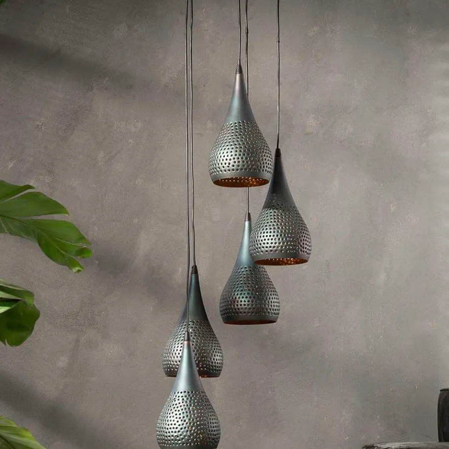 Clearance Wohnen 35x150x35 5-flammige Hängeleuchte aus Metall - Marguerite