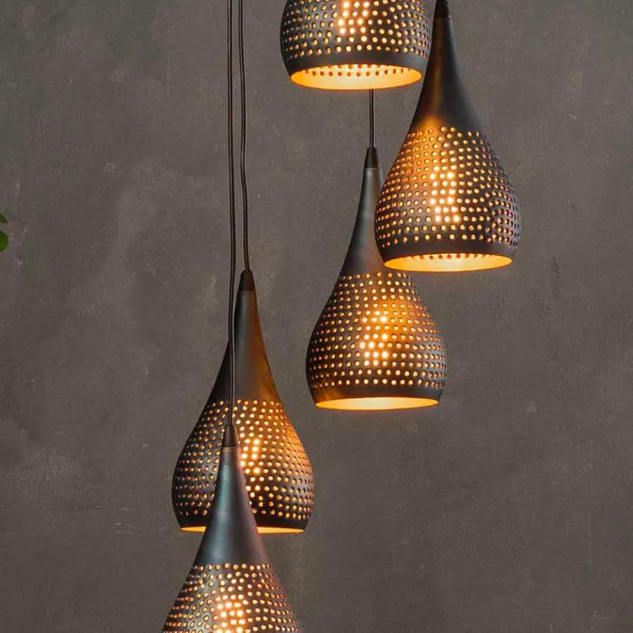 Clearance Wohnen 35x150x35 5-flammige Hängeleuchte aus Metall - Marguerite
