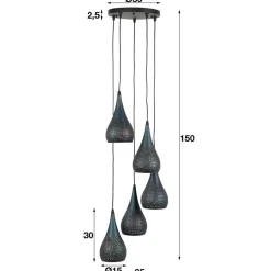 Clearance Wohnen 35x150x35 5-flammige Hängeleuchte aus Metall - Marguerite