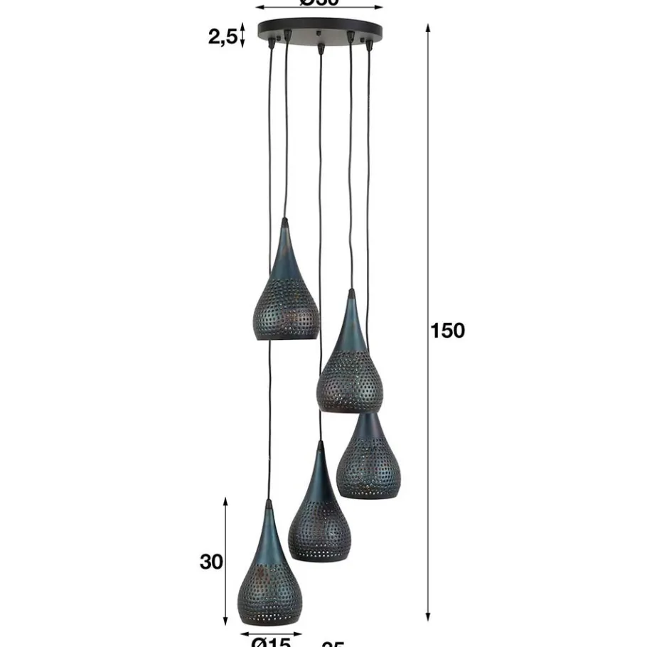 Clearance Wohnen 35x150x35 5-flammige Hängeleuchte aus Metall - Marguerite