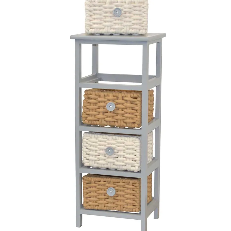 Best Wohnen 30x73x25 Graues Regal mit vier Körben - Donnira