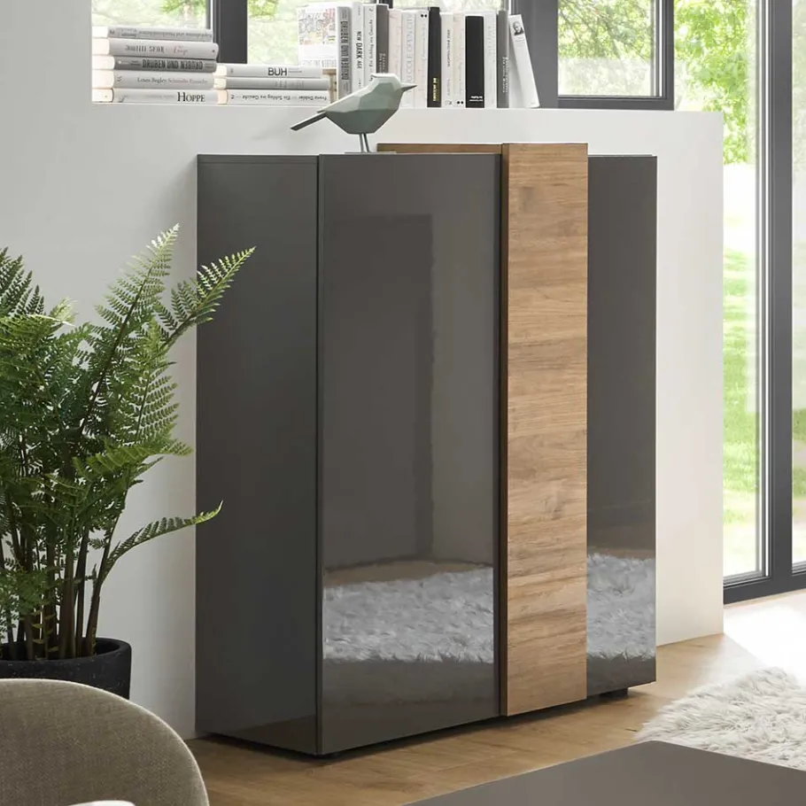 New Wohnen 78x116x44 Highboard in Dunkelgrau Hochglanz - Eracosta